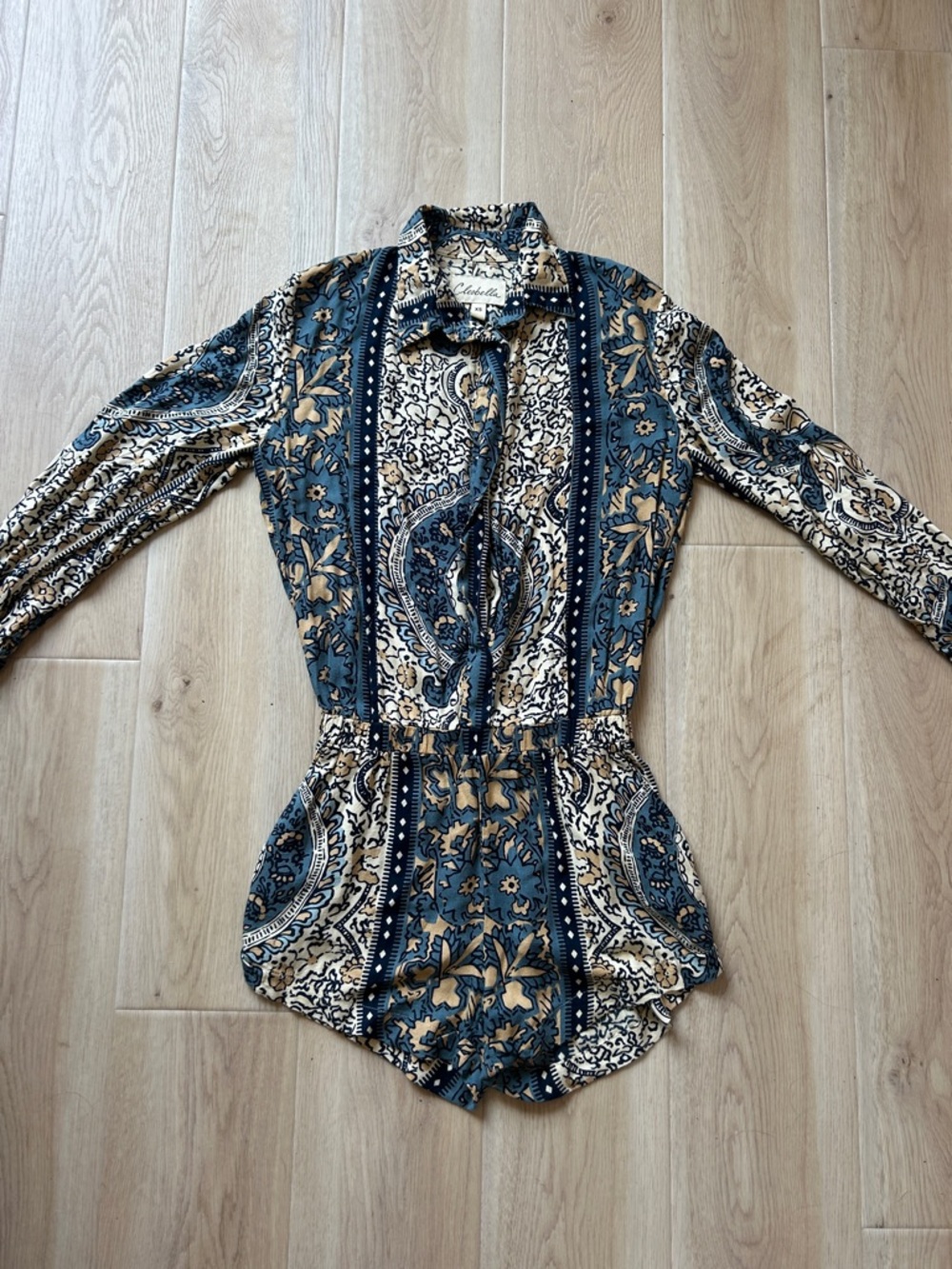 Cleobella Blue and Cream Paisley Short Romper